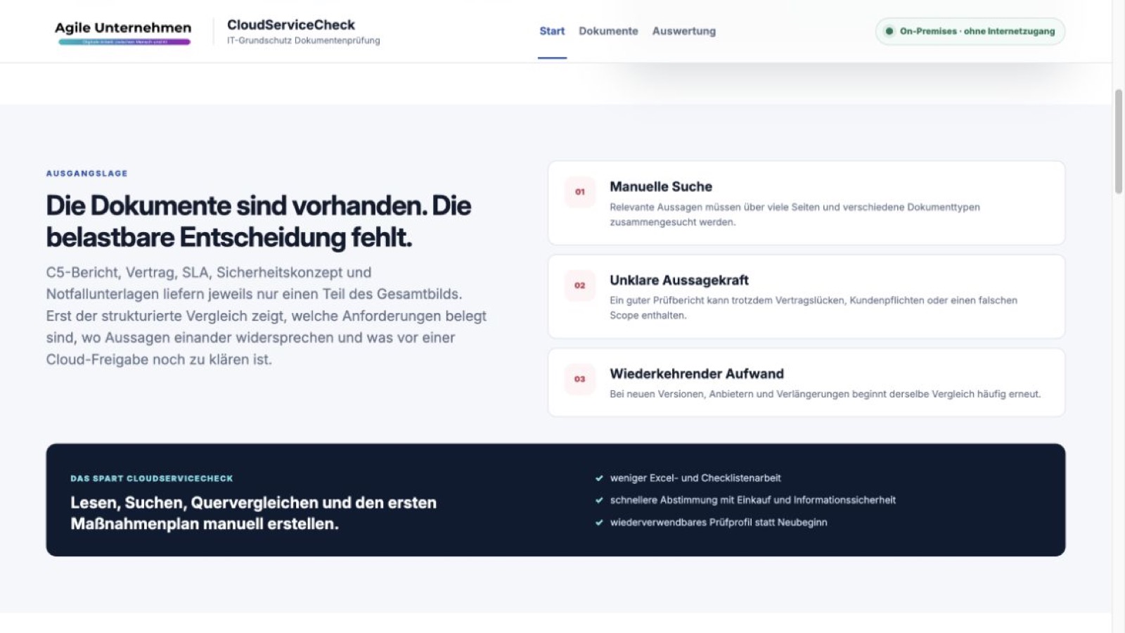 Die Demo verdeutlicht, warum mehrere Dokumenttypen für eine belastbare Cloud-Entscheidung benötigt werden.