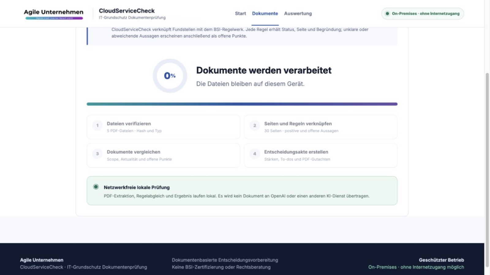 Beim Scan werden Dokumentfundstellen gegen ein festes, reproduzierbares Regelprofil geprüft.